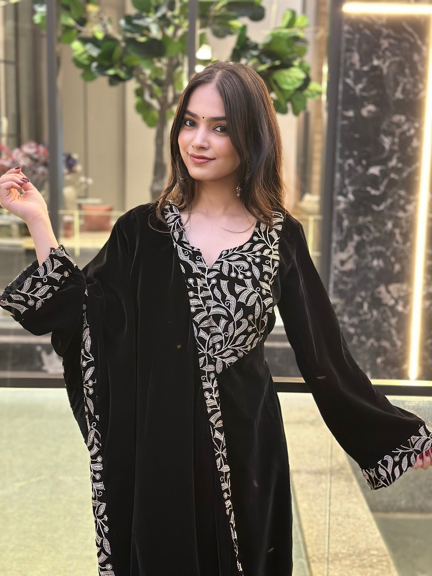 Black Embroidered Velvet Suit