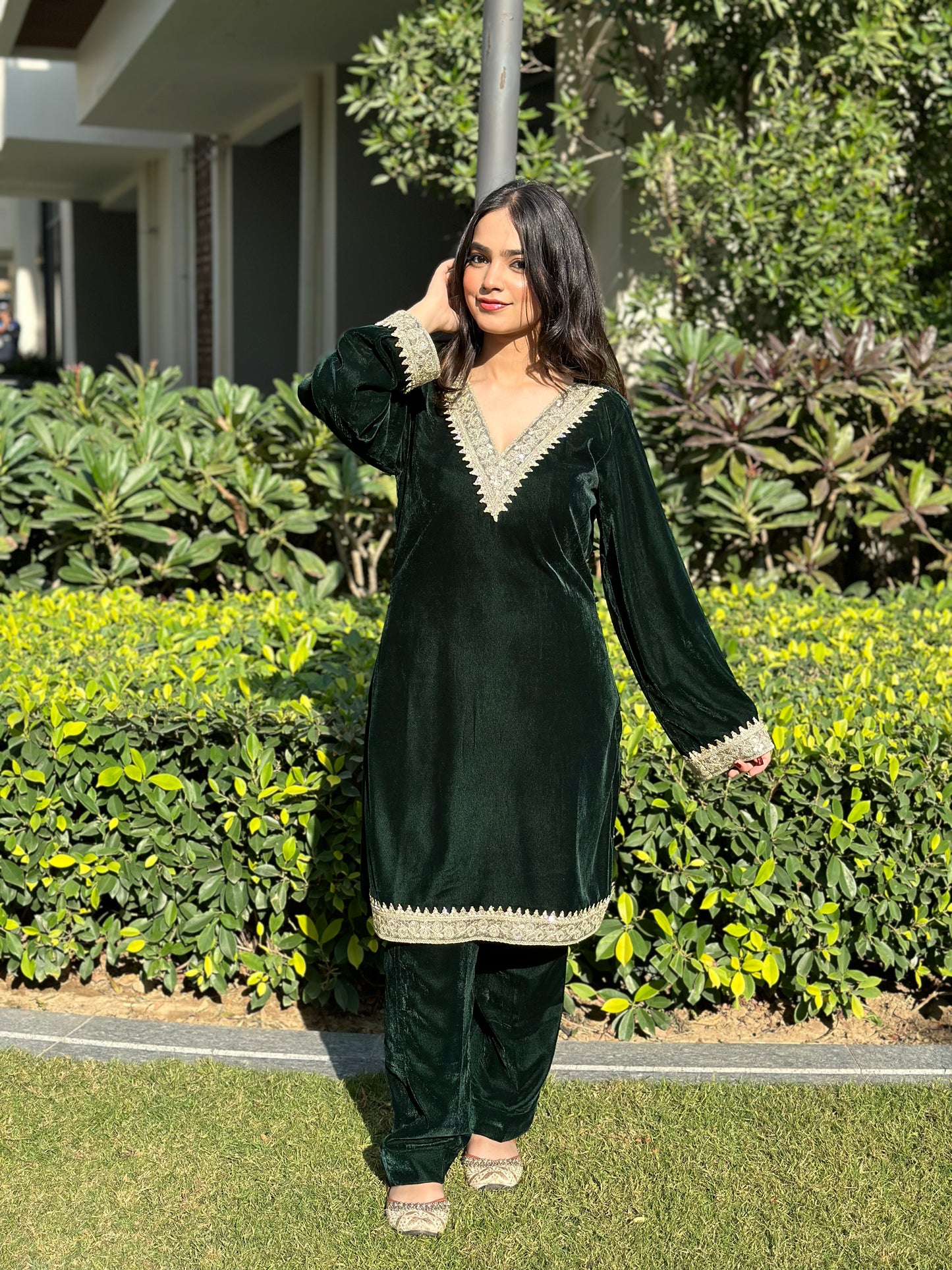 Green Velvet Co-ord Set