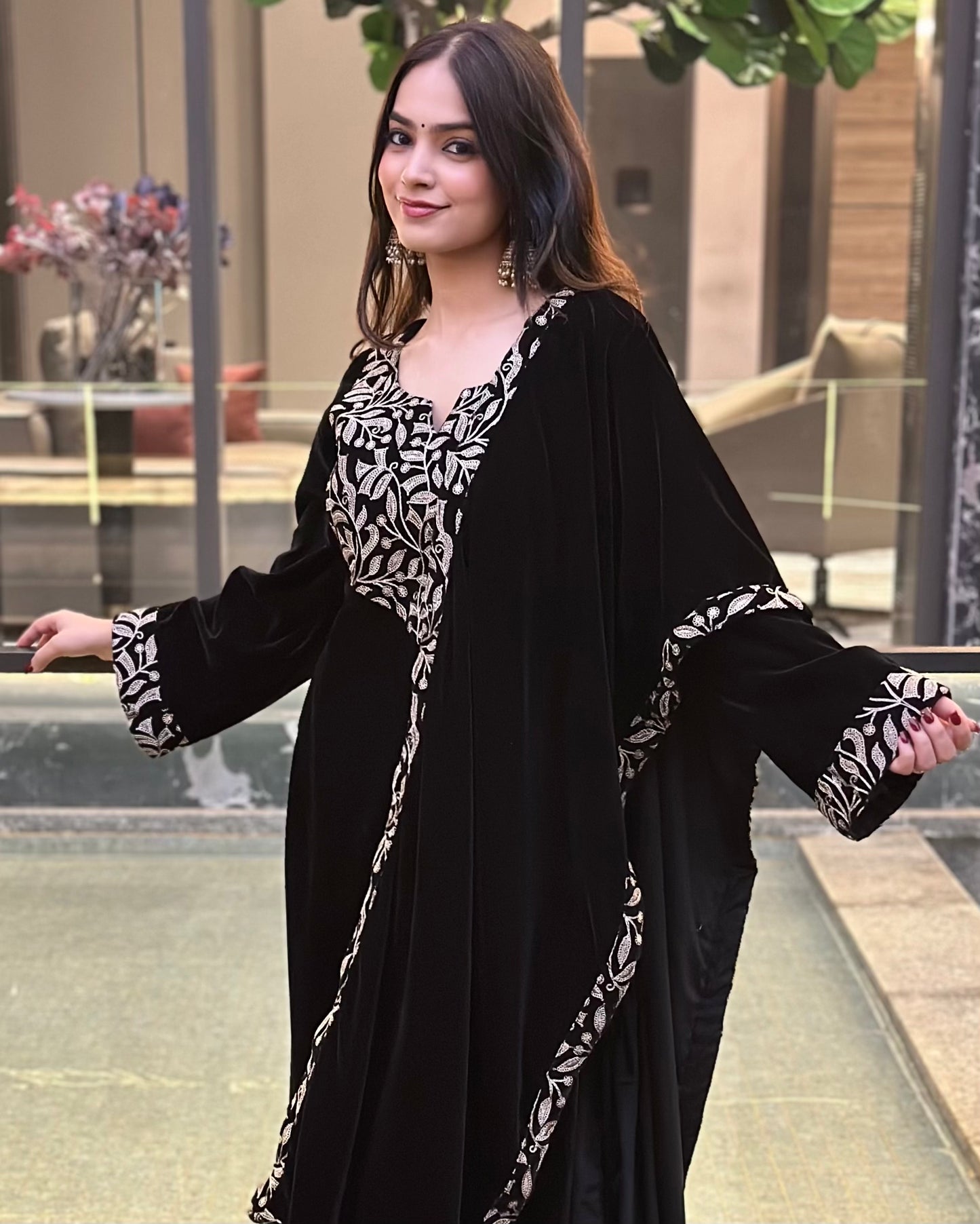 Black Embroidered Velvet Suit