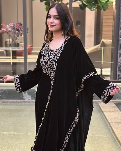 Black Embroidered Velvet Suit