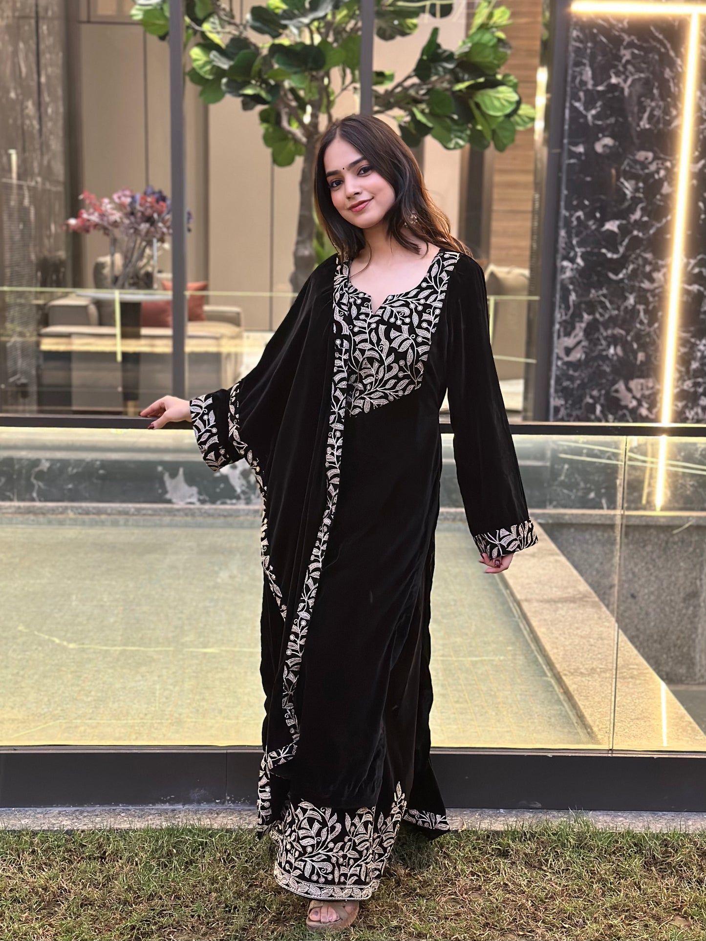 Black Embroidered Velvet Suit