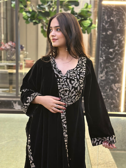 Black Embroidered Velvet Suit