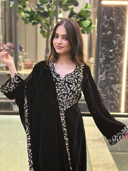 Black Embroidered Velvet Suit