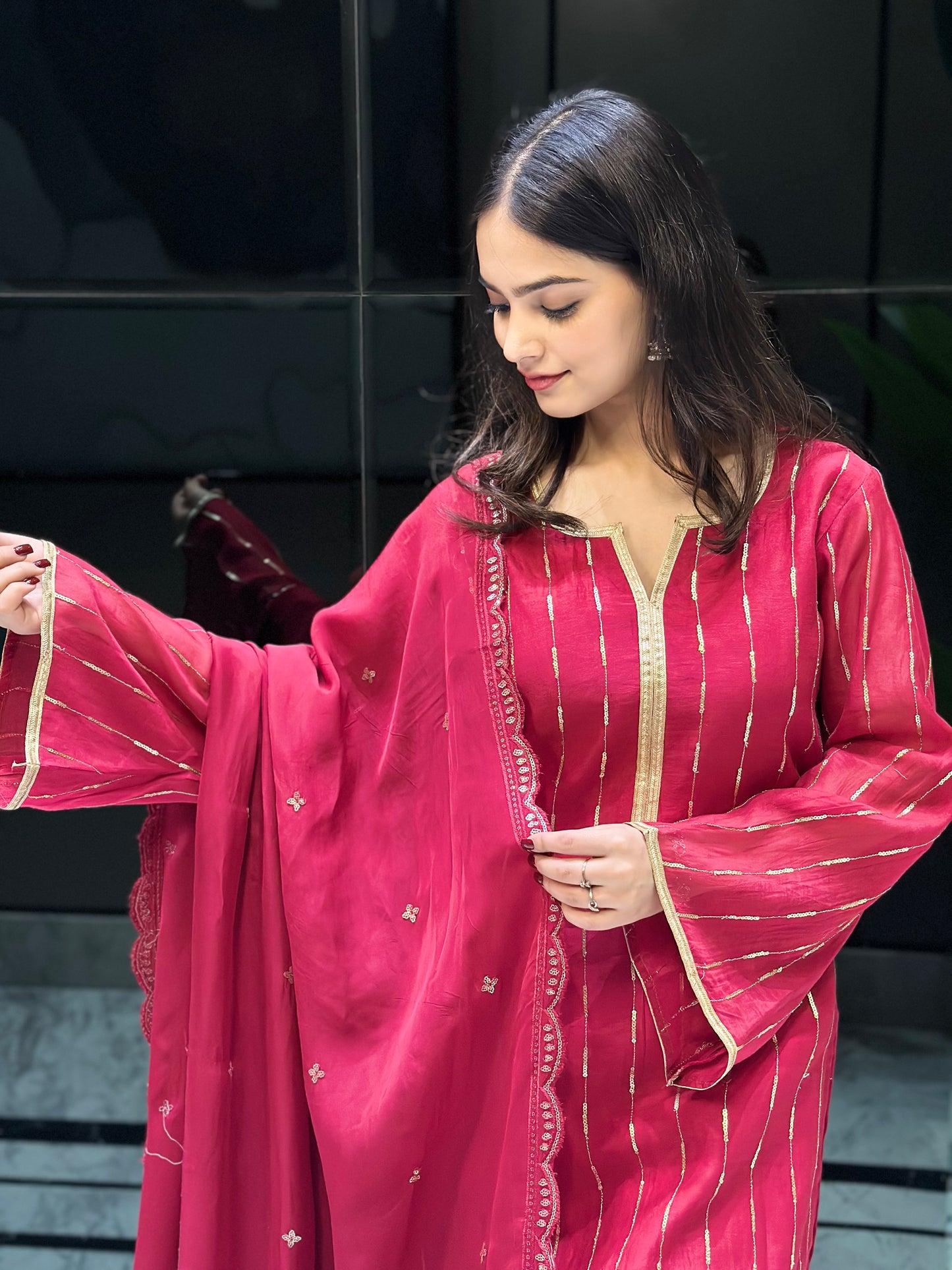 Maroon Chanderi Silk Suit Set