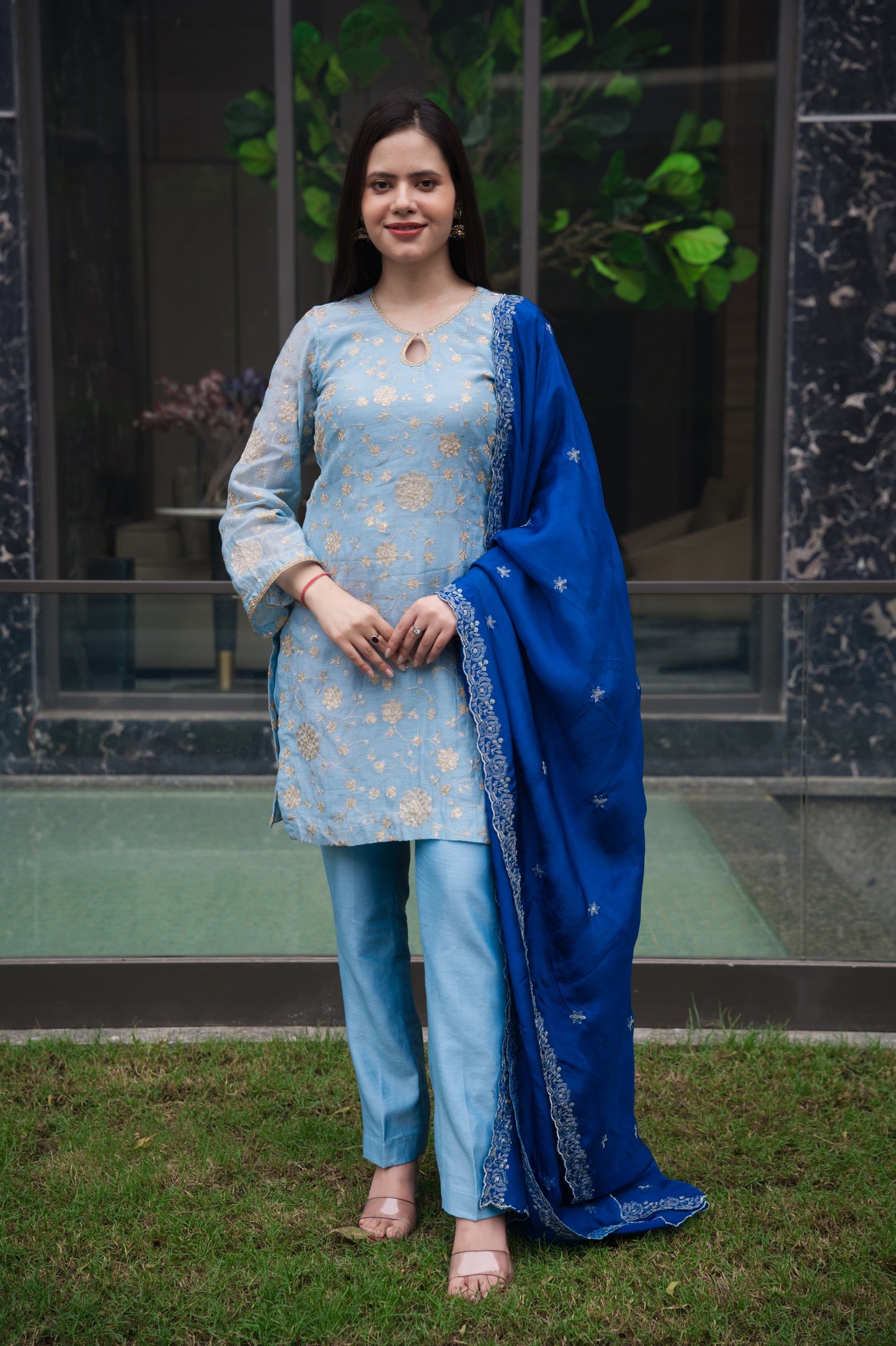 Monochromatic Blue Chanderi Suit