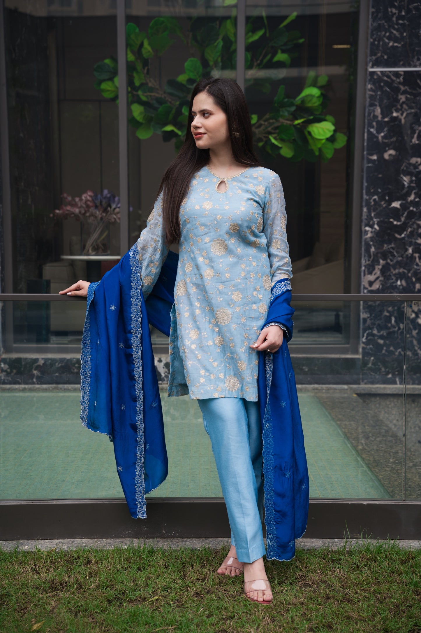 Monochromatic Blue Chanderi Suit