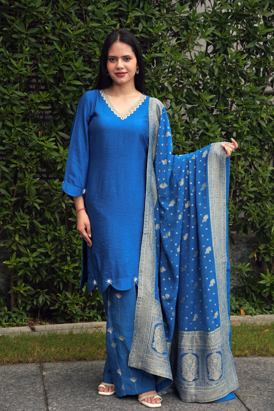 Blue Chanderi Suit