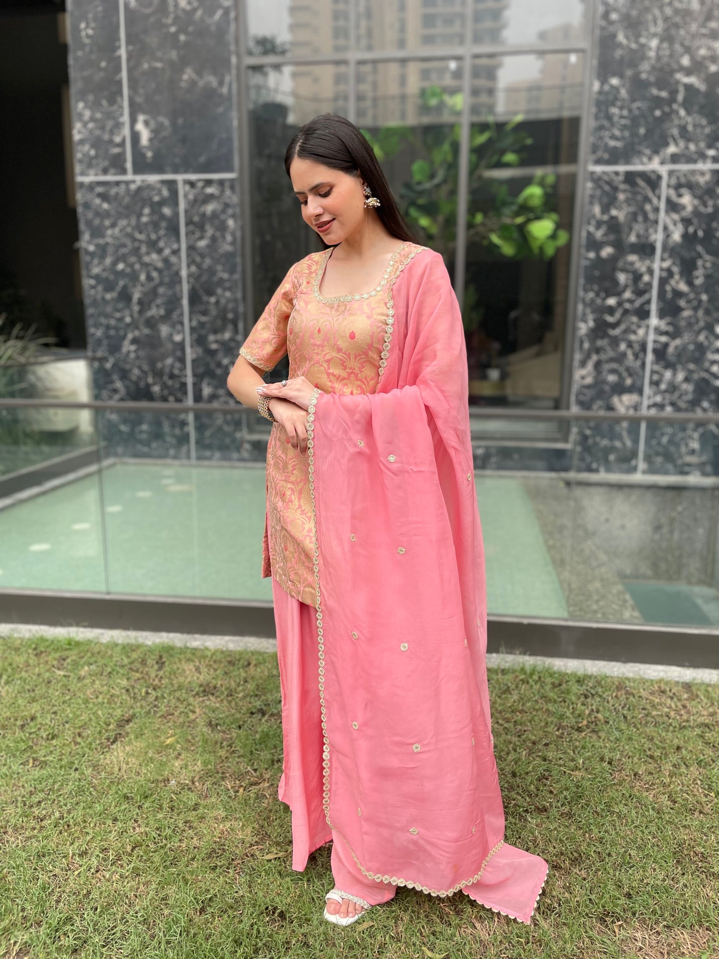 Subtle Pink Palazzo Suit